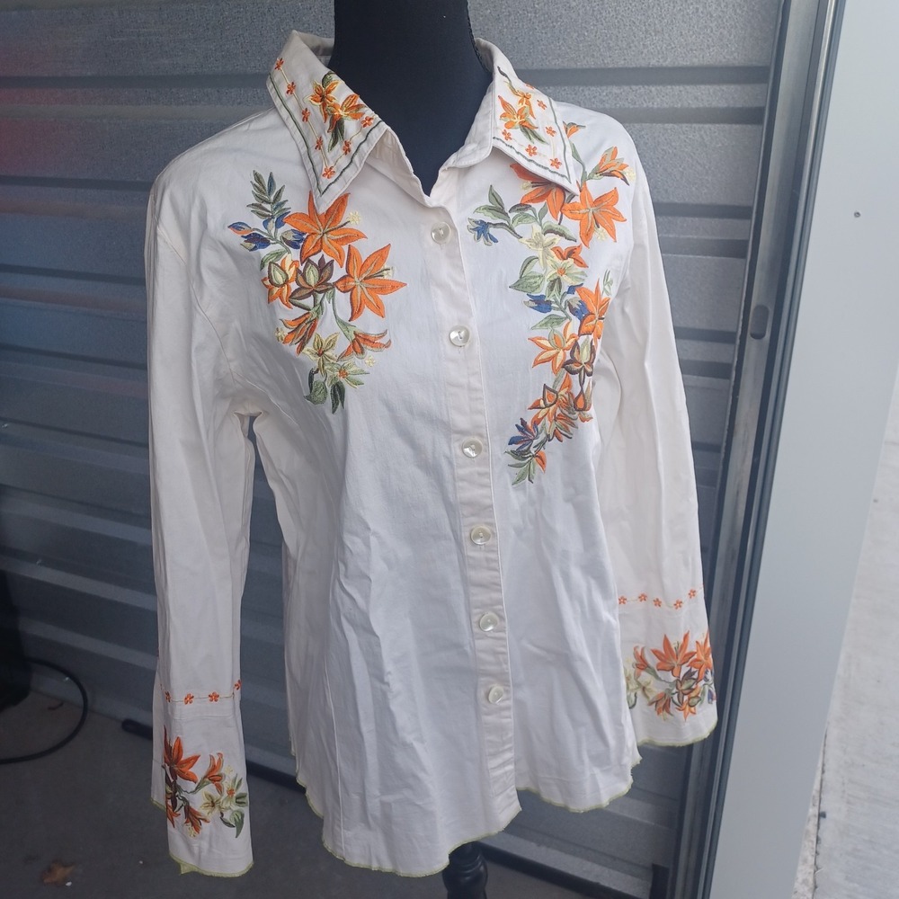 Julia‎ Kim Vtg Y2K Art To Wear Embroidered Boho Garden Blouse XL